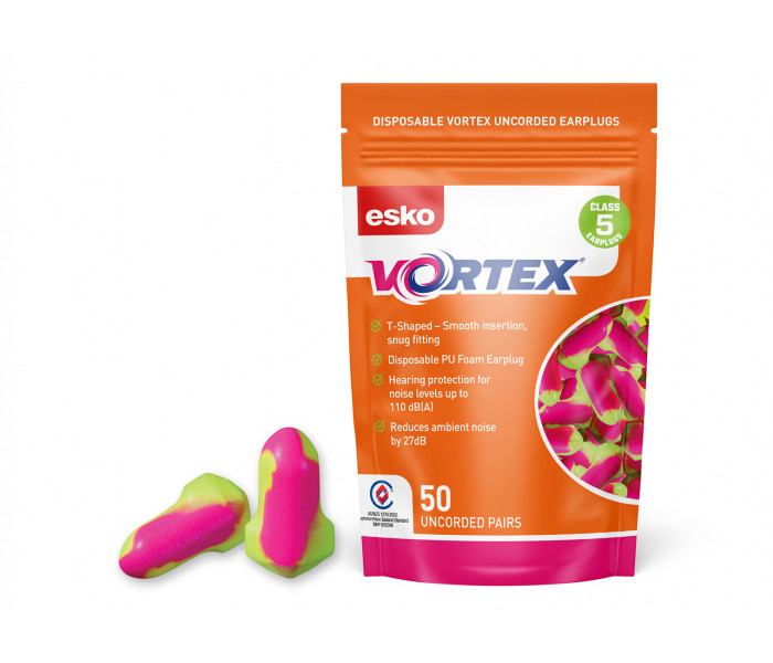 Esko Vortex T-Shape Disposable Earplugs-50pr Bag